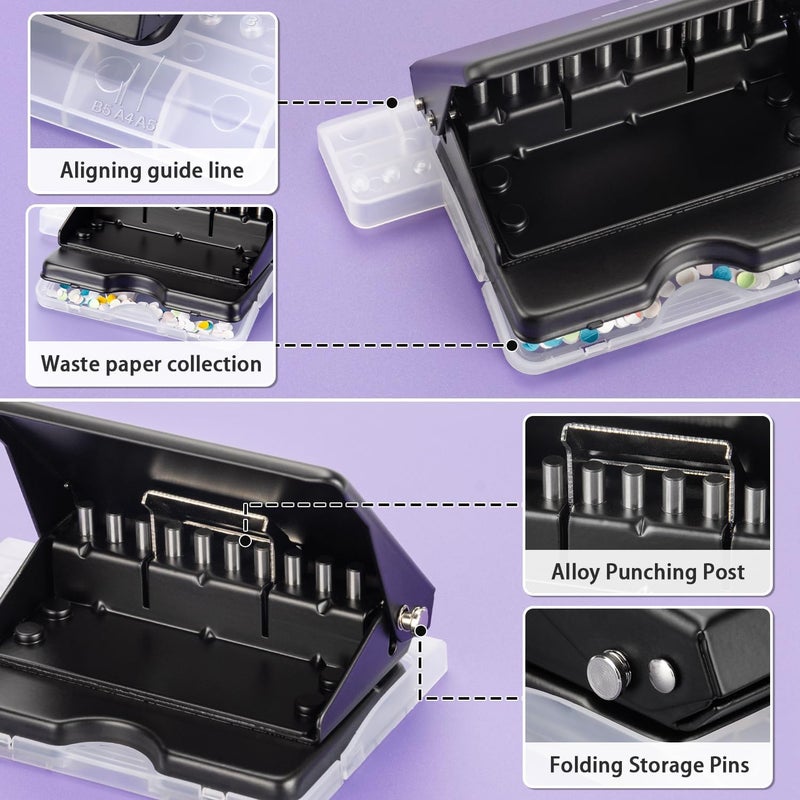 IMLIKE 10-Hole Binding Machine for Planners - Metal Manual Binding System with 10 Multi-Color 30-Hole Loose Leaf Binding Spines - Punches 26 Holes on B5, 30 Holes on A4, 20 Holes on A5 Paper - Black - Image 4